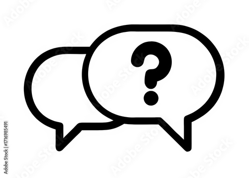 Modern vector icon illustrating communication and inquiry, featuring two speech bubbles, one with a clear question mark, representing dialogue, questions, and problem-solving