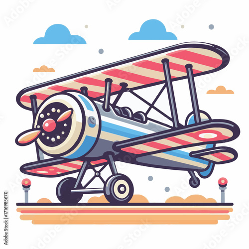 biplane, airplane, plane, aircraft, air, propeller, flight, sky, vintage, aeroplane, old, fly, retro, aviation, transport, wing, pilot, travel, illustration, red, background, vector, transportation, w