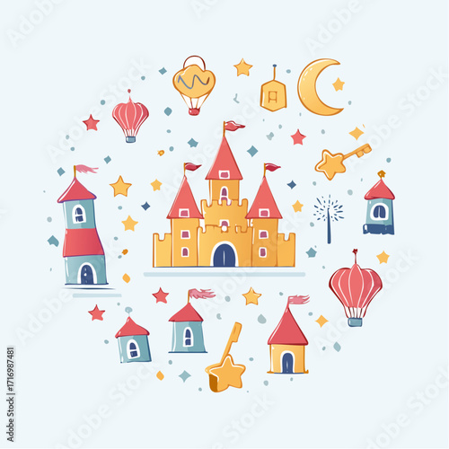 Enchanting Cartoon Kingdom Castle and Starry Night Magic