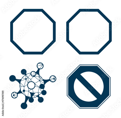 Abstract vector illustration of a geometric virus and prohibition sign concepts