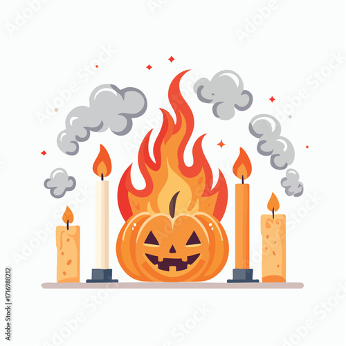 Halloween Pumpkin Fire Celebration Illustration