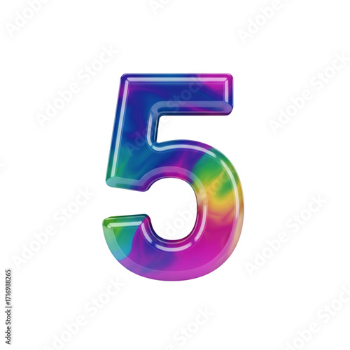 Wallpaper Mural Bold 3D number 5, glossy metallic effect with vivid colors, isolated on clean white background, square 1:1, catchy and futuristic Torontodigital.ca