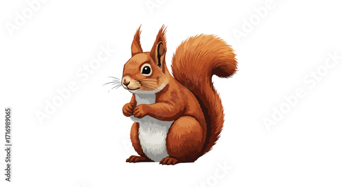 Detailed digital illustration of a perched squirrel against a crisp white background evoking natural charm and artistic rendering with meticulous