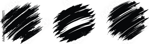 black colour brush strokes lines set. Vector black paint brush spots, highlighter pen marker. Ink smudge abstract shape stains and smear set with texture Vector illustration
