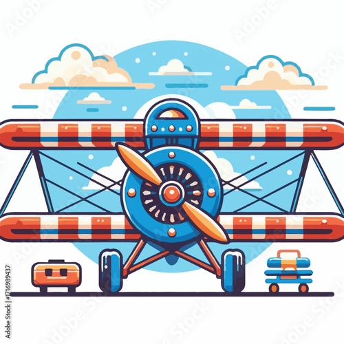 biplane, airplane, plane, aircraft, air, propeller, flight, sky, vintage, aeroplane, old, fly, retro, aviation, transport, wing, pilot, travel, illustration, red, background, vector, transportation, w