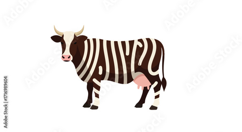 Stylized Cartoon Cow with Abstract Striped Pattern for Dairy Industry or Agricultural Illustration design