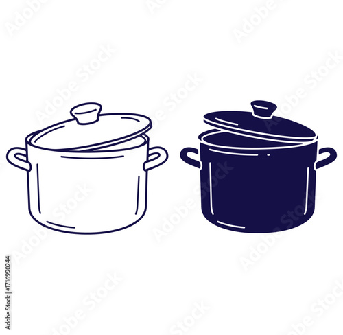 Simple two colored vector illustration of a cooking pot with a lid on white background