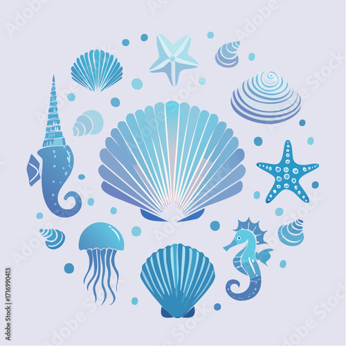 Ocean Dreams A Circular Composition of Seashells, Starfish, and Sea Horses