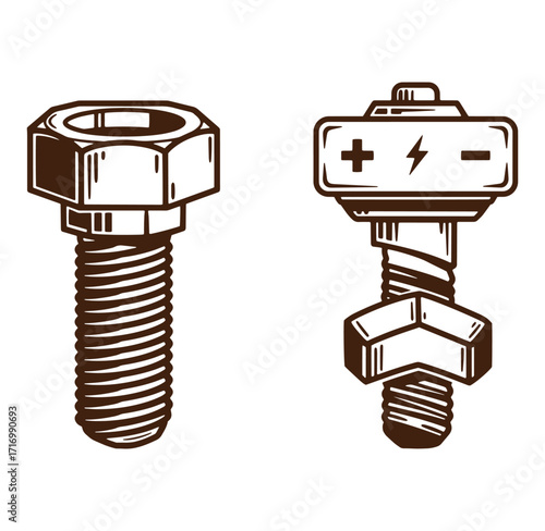 Vector illustration of a bolt and screw, automotive, electrical, mechanic design