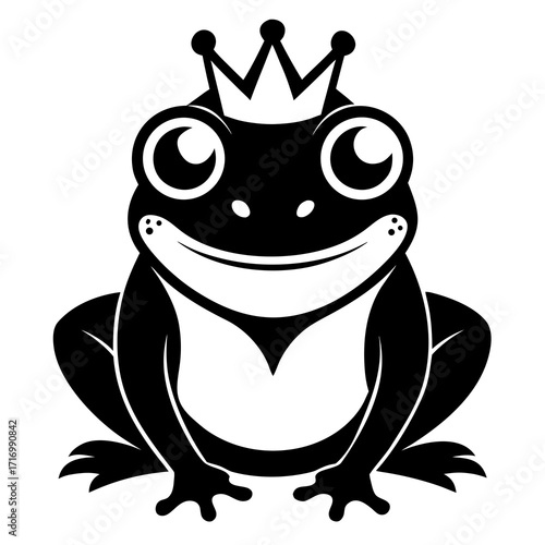 Frog Wearing a Crown Black and White Vector Illustration Royal Animal Artwork for Creative Projects