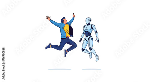 Human and Robot Leap: Exploring the Fusion of Technology and Optimism in the Modern World