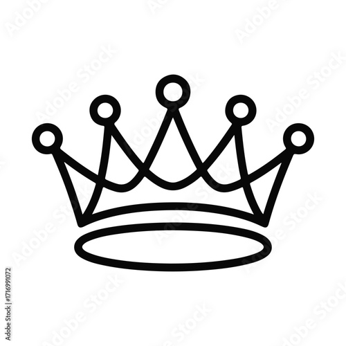 Continuous Simple black line art drawing of a crown in a minimalist style on a white background.
