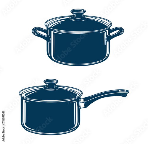 Vector illustration of two different cooking pots in blue with a white background