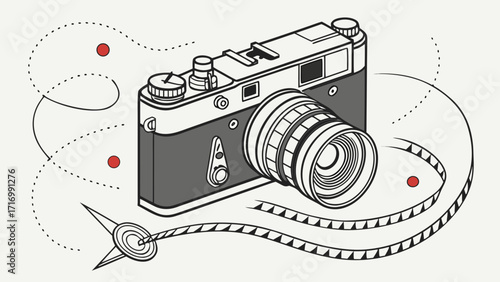 Hand drawn vintage film camera in a classic sketch style.
