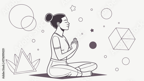 Woman meditating in a peaceful pose.