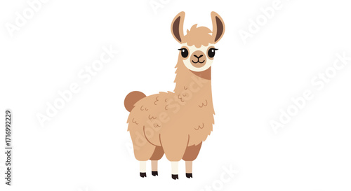 Cartoon Llama Illustration: A charming and playful depiction of a cartoon llama on a clean white background perfect for children's illustrations