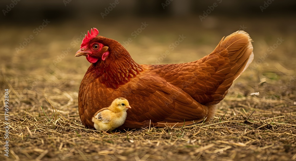 Fototapeta premium Hen and chick outdoors