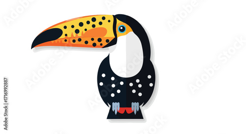 Colorful toucan vector illustration with geometric design elements and a stylized flat design against a simple white background showing its