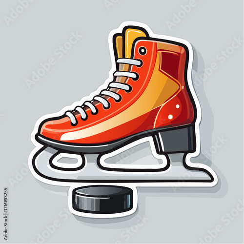 Vintage Ice Hockey Skates and Puck Retro Sports Sticker Design