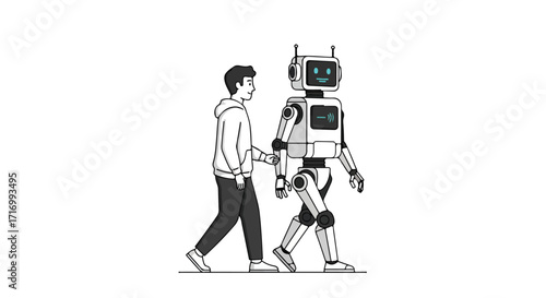 Artificial Companion: Harmonious Stroll of Human and Robot Depicting the Future of Artificial Intelligence and Assistance with Affection