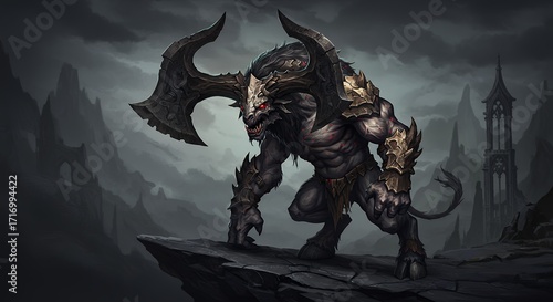 Dark fantasy creature on cliff