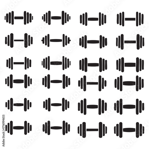 Flat Black Silhouette Dumbbell and Vector Icon Bundle – Fitness Gym Collection