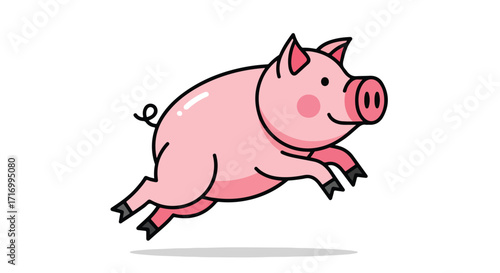 Playful Piglet Leaping with Joy, a Cartoon Illustration on a Clean White Background, Simple yet Captivating Animal Mascot Concept