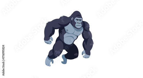 Illustration of a Powerful Gorilla Striding Forward with Determination and Muscular Strength Representing Untamed Force 150