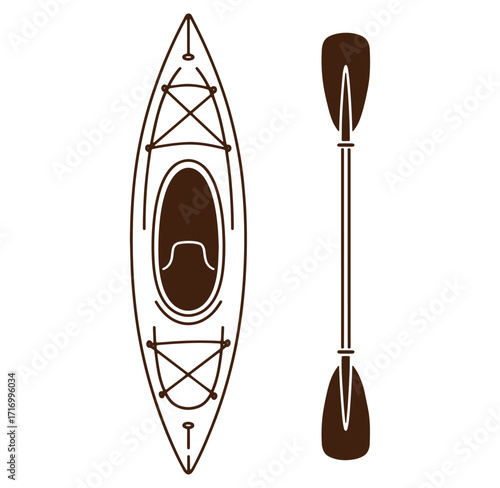 Vector illustration of a kayak and paddle isolated on a clean white background