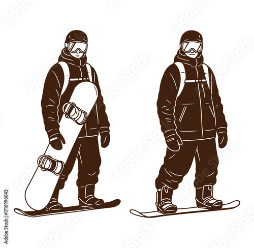 Vector illustration of a snowboarder with equipment prepared for snow sports adventures