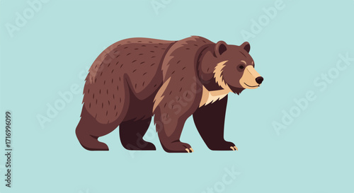 Illustration of a Brown Bear Standing on a Solid Blue Background, Perfect for Educational Resources and Children's Books, High-Quality Vector