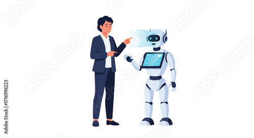 Interaction between human and advanced robot showcasing technology integration and innovative collaboration highlighting future technological