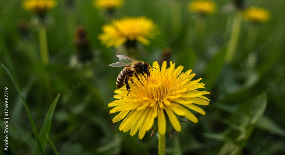 Obraz premium Honeybee on dandelion