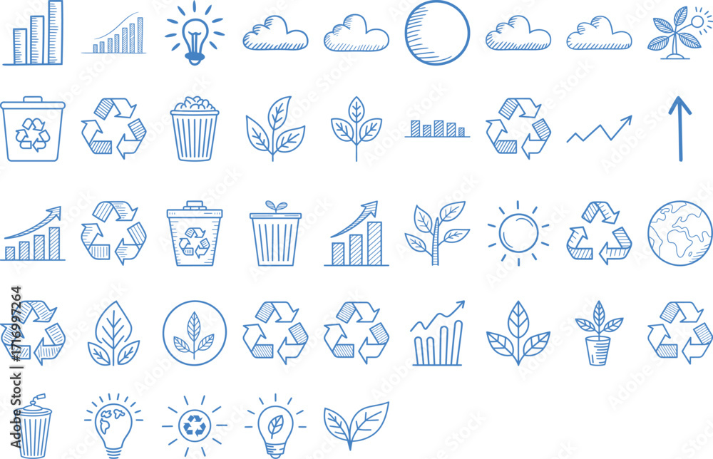 Fototapeta premium Go green with hand drawn ecology icons promoting a sustainable future today