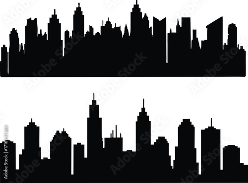 Boston city skyline silhouette set, Black & White silhouette set on transparent background. Set of black city silhouette. Night town skyline icons. Vector illustration