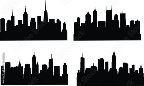 city skyline silhouette on transparent background. city skylines collection of urban cityscapes on white background