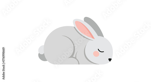 Vector illustration of a serene gray bunny, peacefully dozing off, embodying simplicity and tranquility in its design, capturing the essence of a