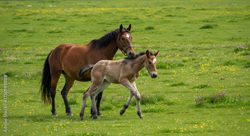 Fototapeta premium Horse and foal in field