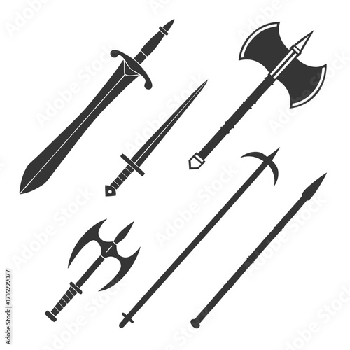 Assortment of Ancient Weapon Silhouettes weapons sword