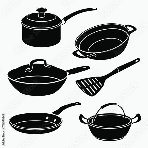 Assortment of Kitchen Cookware Silhouettes illustration