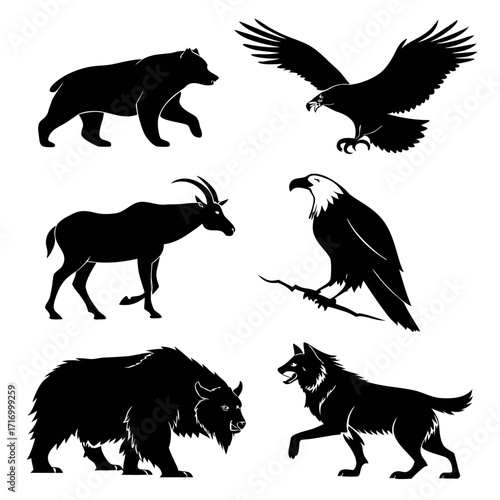 Assortment of North American Wildlife Animal Silhouettes