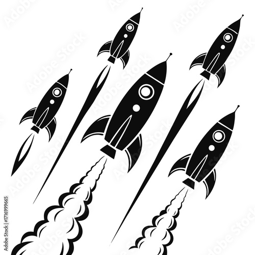 Black Rockets Launching With Smoke Trails space spaceship