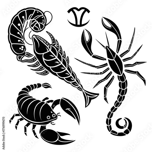 Black Scorpio and Lobster Zodiac Symbols on White Keywords: scorpio, lobster, zodiac, astrology