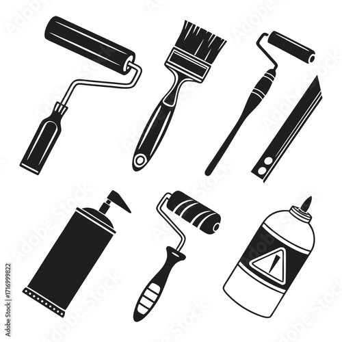 Black Silhouette Painting and Repair Supplies on White