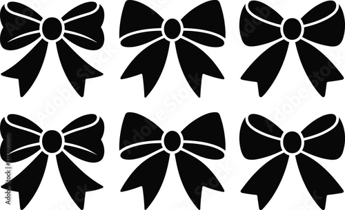 Elegant bow silhouette collection, decorative ribbon vector set for gift wrapping, fashion accessories, wedding decoration, craft design, digital illustration