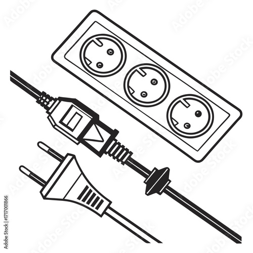European Power Strip and Plug Illustration electrical outlet