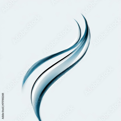Dynamic abstract wavy forms, in blue and white gradients, representing motion, fluidity, or elegant energy, on a light background with copy space.