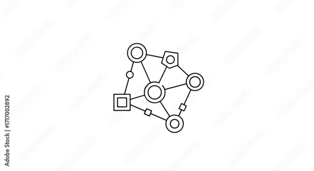 Obraz premium Minimalist network illustration depicting interconnected nodes and data points in a geometric design,isolated on a white background for clear