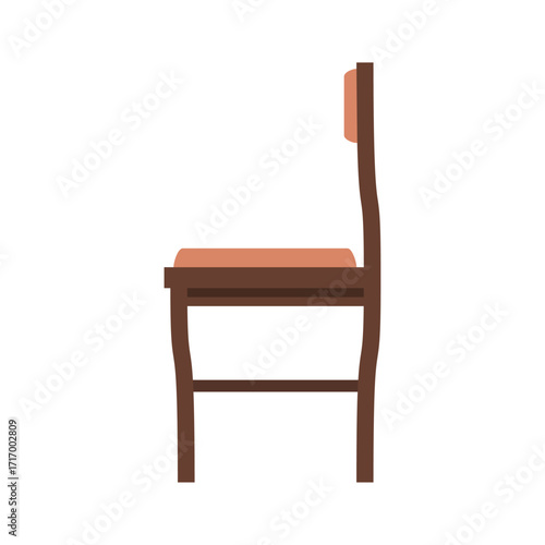 Illustration of a Vintage Chair with a Brown Frame and Orange Seat Cushion
