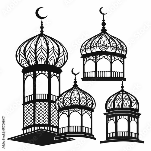Four Islamic Architectural Gazebo Silhouettes pavilion